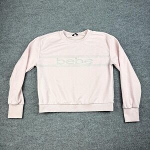 Bebe Sport Sweatshirt Womens Large Pink Graphic Logo Fleece Crewneck Pullover
